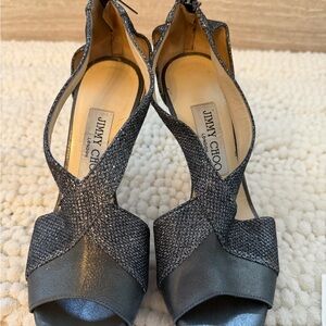 Jimmy Choo Glittering Black Peep Toe Heels